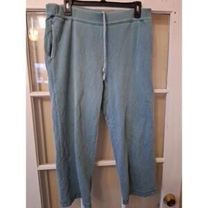 LL Bean Women Size Med Pants Teal Blue Fleece Straight Leg Pull On High Rise H1